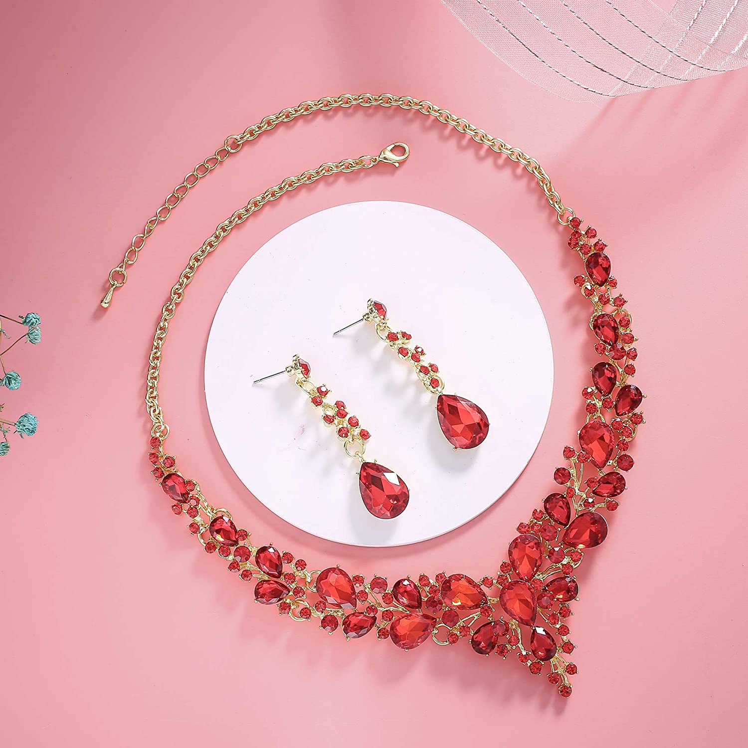 Paxuan Silver/Gold Plated Women Wedding Bridal Jewelry Set Prom Crystal Rhinestone Statement Choker Necklace Teardrop Earrings Link Bracelet Tiaras Crown Jewelry Sets for bride bridesmaid Wedding - Image 3